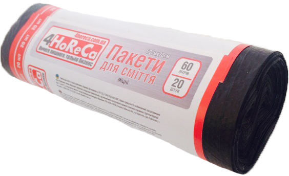 Пакети для сміття 4HORECA 60л 20шт LDPE, 59см х 78см, чорні, 22 мкм